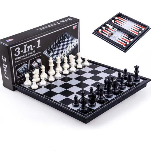 3-in-1 Magnetic Chess, Checkers & Backgammon Travel Game Set
