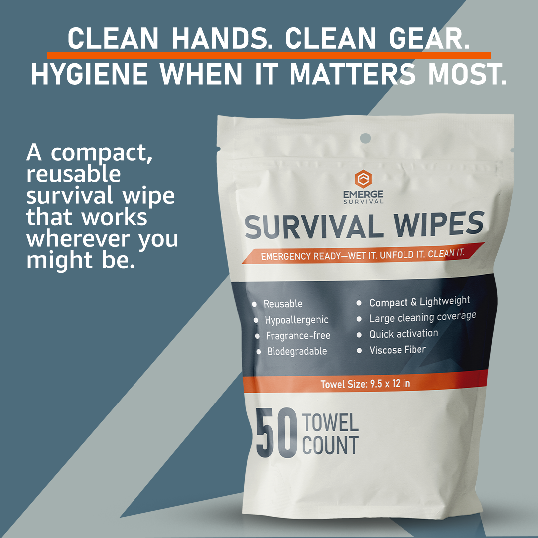 Emergency Sanitation Wipes – 50 Count Water-Activated Cleaning Cloths