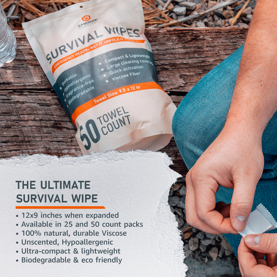 Emergency Sanitation Wipes – 50 Count Water-Activated Cleaning Cloths