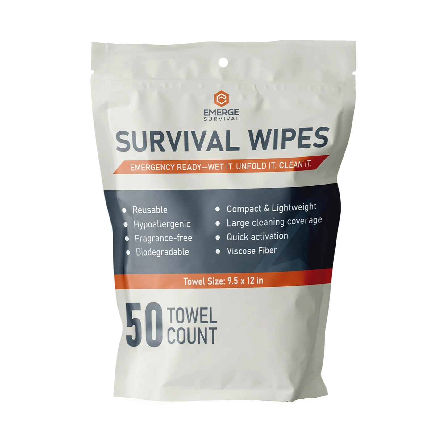 Emergency Sanitation Wipes – 50 Count Water-Activated Cleaning Cloths
