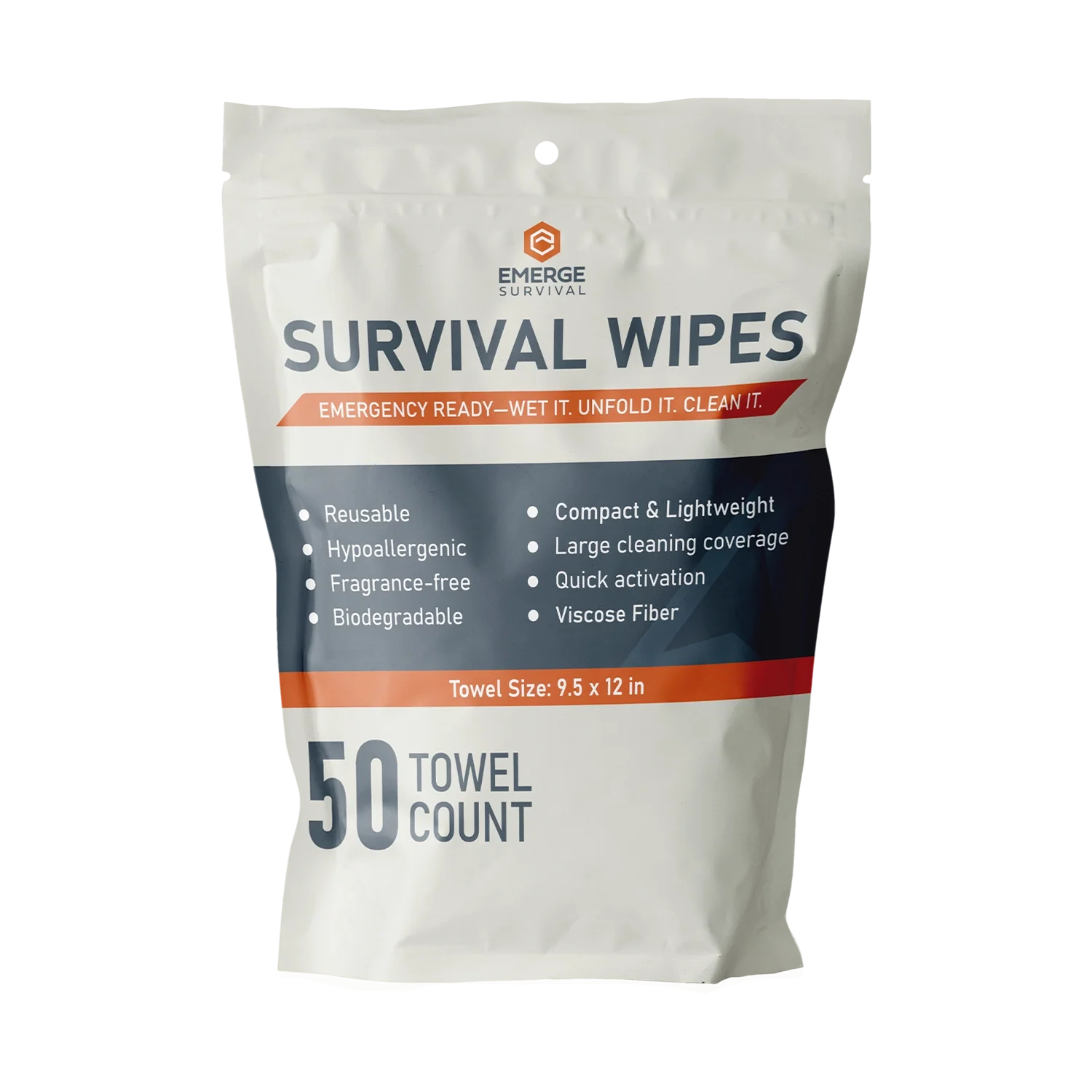 Emergency Sanitation Wipes – 50 Count Water-Activated Cleaning Cloths