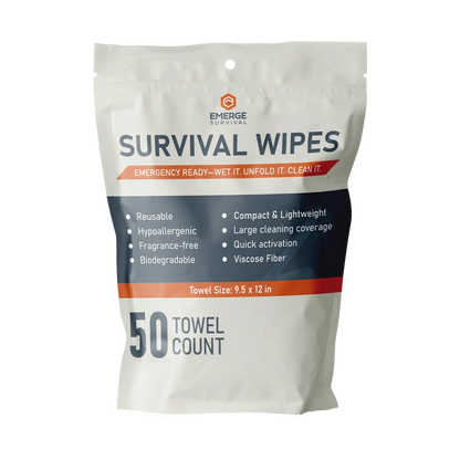 Emergency Sanitation Wipes – 50 Count Water-Activated Cleaning Cloths
