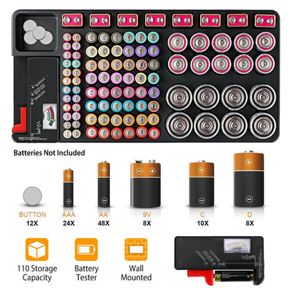 Emergency Battery Organizer & Tester Case – Stores 110 Batteries