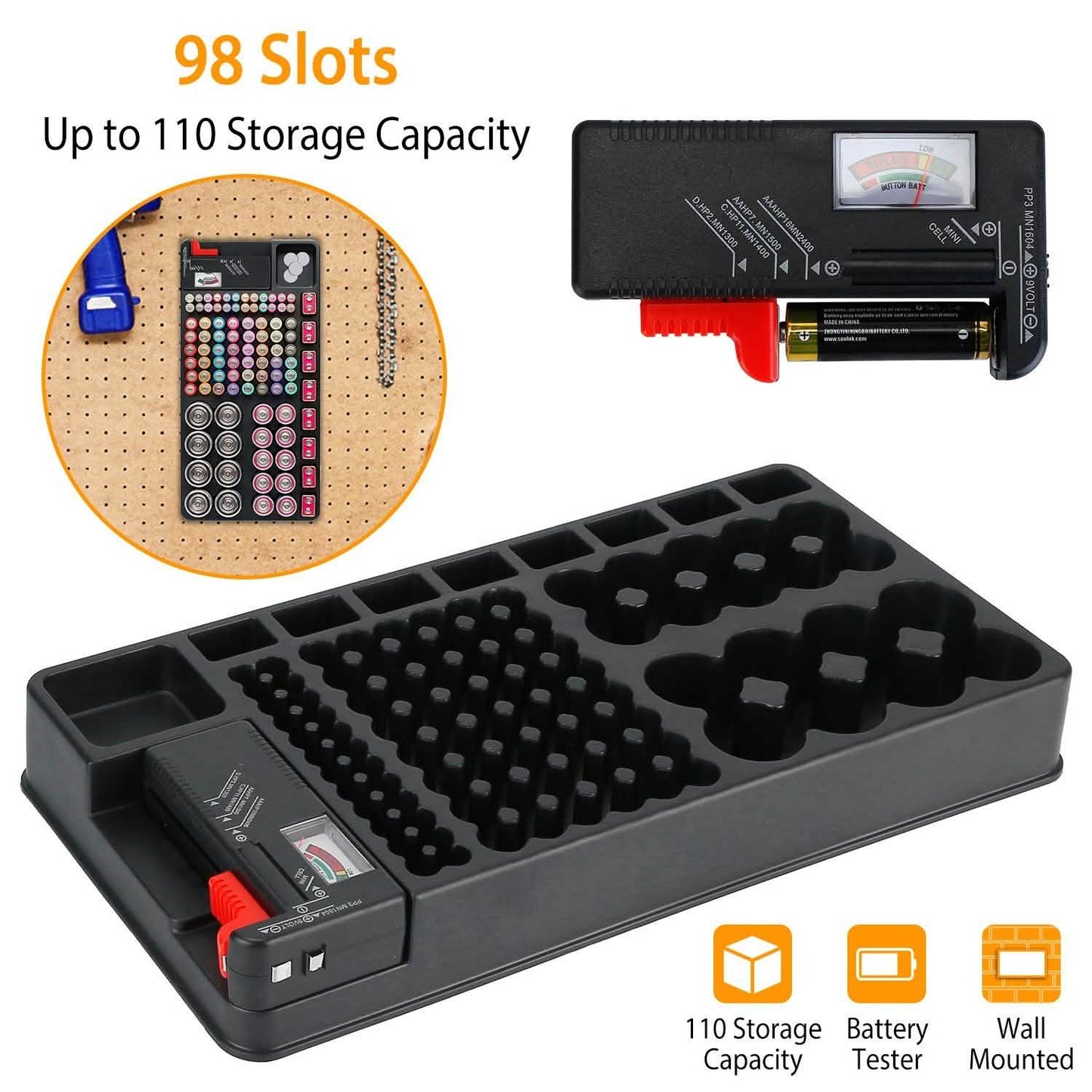 Emergency Battery Organizer & Tester Case – Stores 110 Batteries