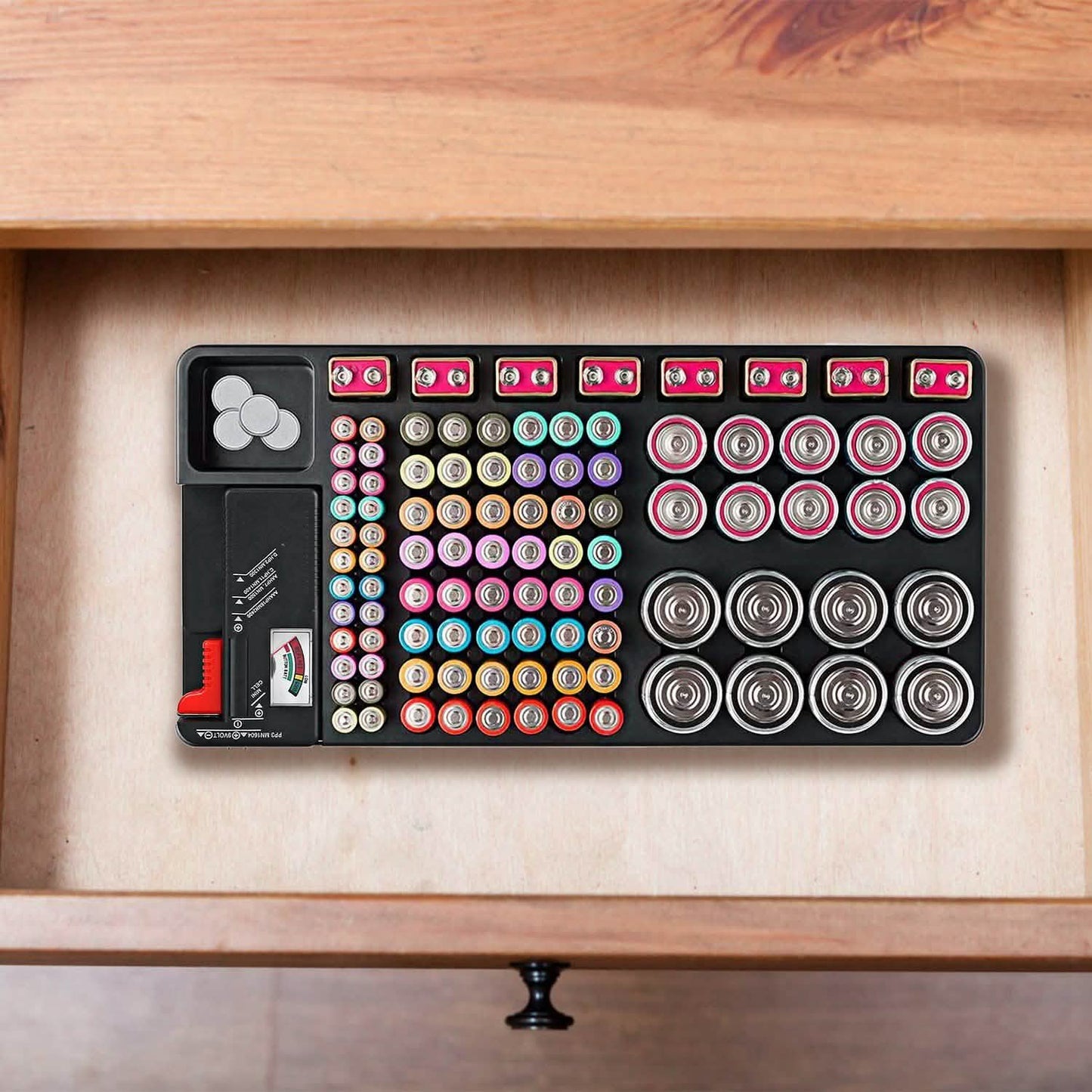 Emergency Battery Organizer & Tester Case – Stores 110 Batteries