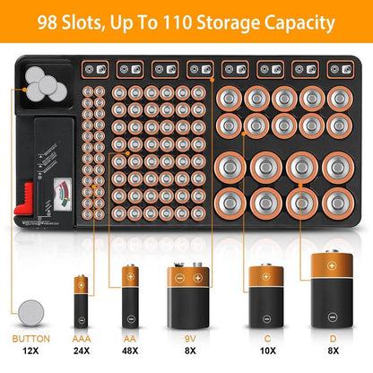 Emergency Battery Organizer & Tester Case – Stores 110 Batteries