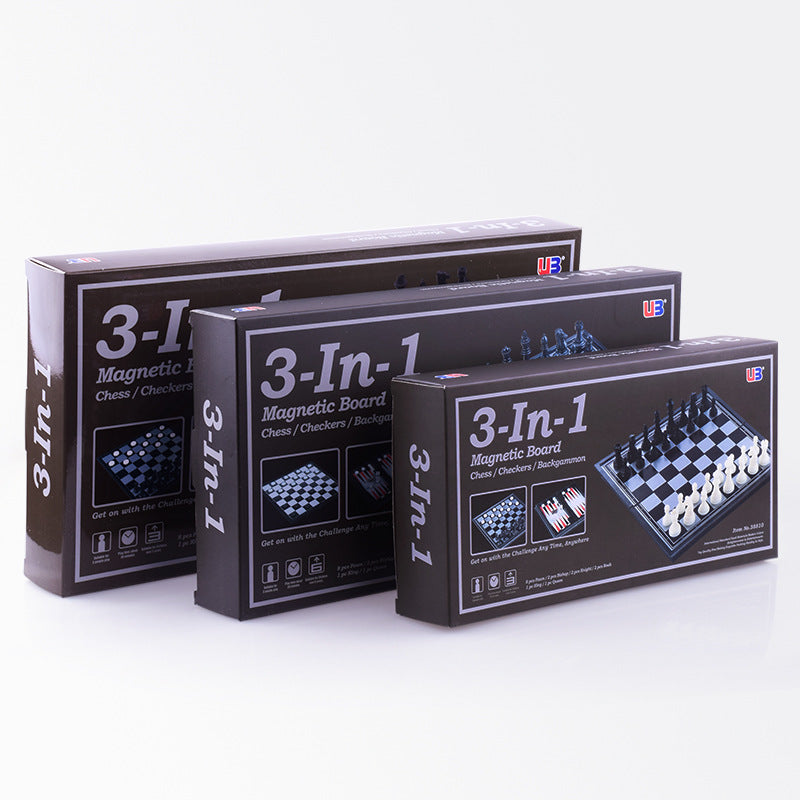 3-in-1 Magnetic Chess, Checkers & Backgammon Travel Game Set