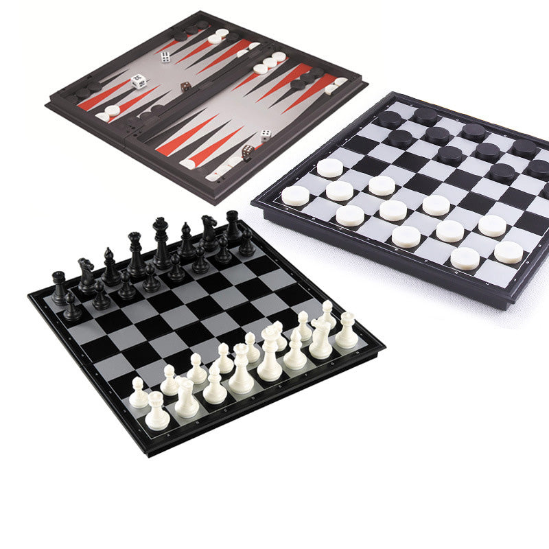 3-in-1 Magnetic Chess, Checkers & Backgammon Travel Game Set